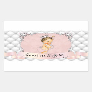Pegatina Rectangular Princesa Rubor Rosado Diamantes Perlas