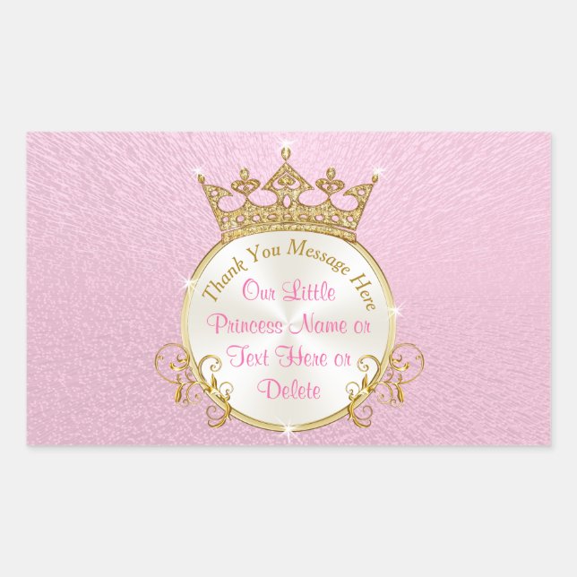 Pegatina Rectangular Princesas Pegatinas personalizadas, rosadas, tiara (Anverso)