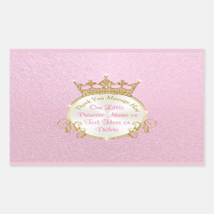 Pegatina Rectangular Princesas Pegatinas, rosadas, tiara de oro