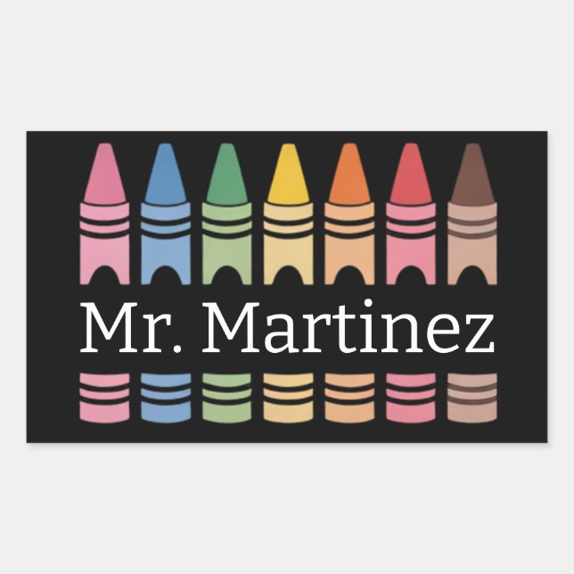 Pegatina Rectangular Profesora personalizada de Crayon Nombre Cute Back (Anverso)