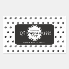 Pegatina Rectangular Professional Coffee Shop Personalized Logo Black
