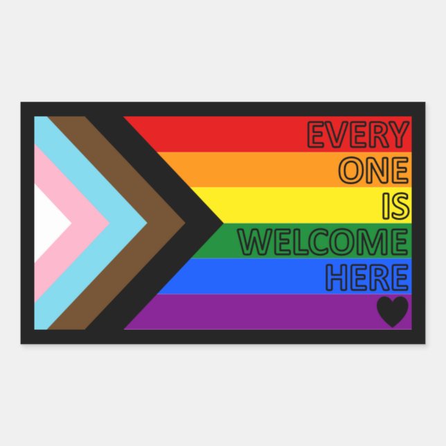 Pegatina Rectangular Progress Flag "Everyone Is Welcome Here" (Anverso)