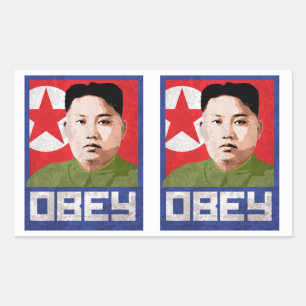 Pegatina Rectangular Propaganda de Kim Jong Un - OBEY -
