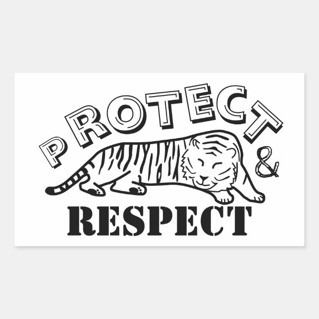 Pegatina Rectangular Proteger y respetar el tigre salvaje (Anverso)