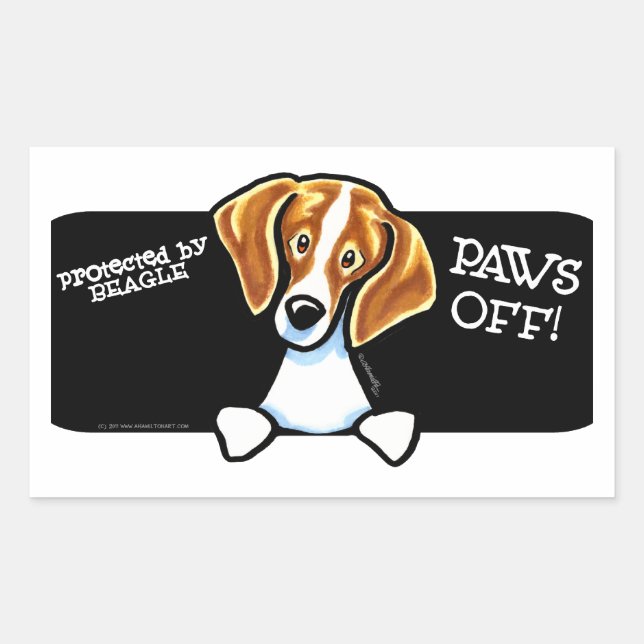 Pegatina Rectangular Protegido por Beagle Paws desactivado (Anverso)
