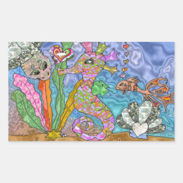 Pegatina Rectangular Psicodelia Seahorse Sea Turtle Art