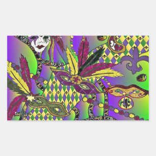 Pegatina Rectangular Psicodelic Mardi Gras Feather Mask Gifts Appartal