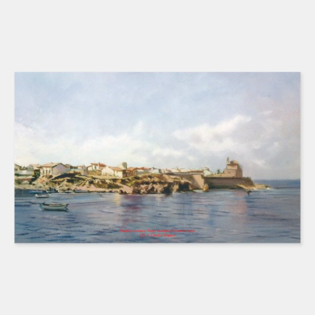 Pegatina Rectangular Pueblo costero/Pobo costeiro/Coastal town (Anverso)