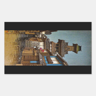Pegatina Rectangular Pueblo lluvioso oriental fresco de Hasu Kawase del