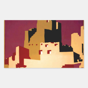 Pegatina Rectangular Pueblos Antiguos del Suroeste Arte de Cartel WPA