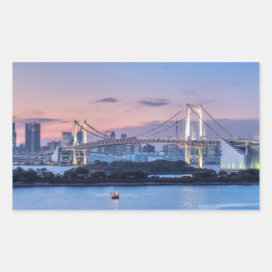 Pegatina Rectangular Puente arco iris en el crepúsculo