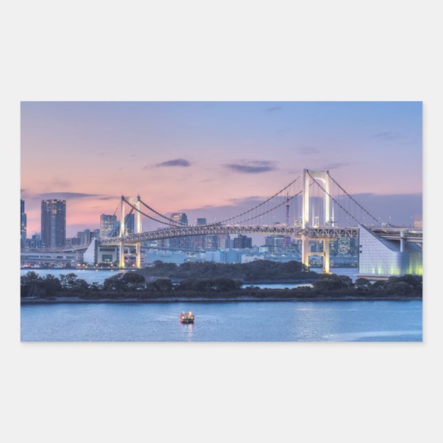 Pegatina Rectangular Puente arco iris en el crepúsculo (Anverso)