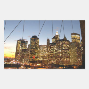 Pegatina Rectangular Puente de Brooklyn al atardecer con horizonte de M
