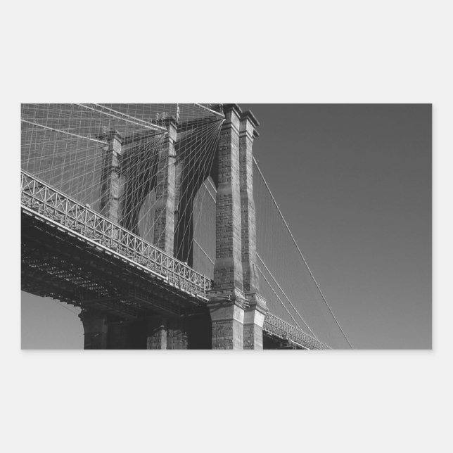 Pegatina Rectangular Puente de Brooklyn Blanco y Negro (Anverso)