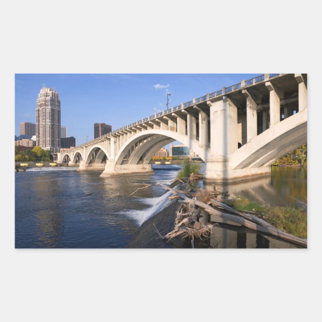 Pegatina Rectangular Puente de la Tercera Avenida en Minneapolis (Anverso)