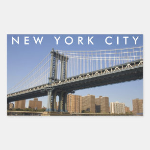 Pegatina Rectangular Puente de Manhattan el río East   Ciudad de Nueva 