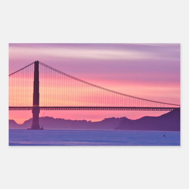 Pegatina Rectangular Puente Golden Gate al atardecer (Anverso)
