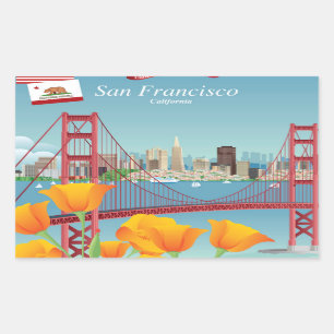 Pegatina Rectangular Puente Golden Gate   San Francisco, CA