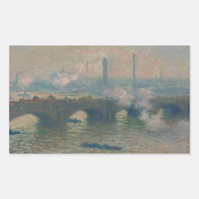 Pegatina Rectangular Puente Waterloo, Día Gris, 1903 (aceite sobre lien (Anverso)