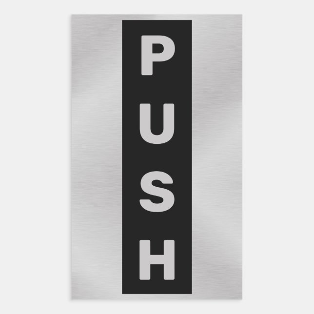 Pegatina Rectangular Puerta de inserción de salida de entrada comercial (black and silver push sticker)