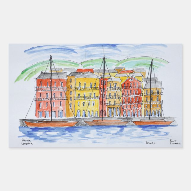 Pegatina Rectangular Puerto de Bastia | Córcega, Francia (Anverso)