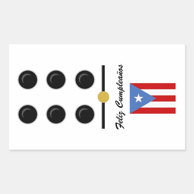 Pegatina Rectangular Puerto Rico Feliz Cumpleaños Dominó (Anverso)