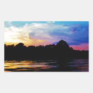 Pegatina Rectangular Puesta de sol arcoiris en el lago montañoso