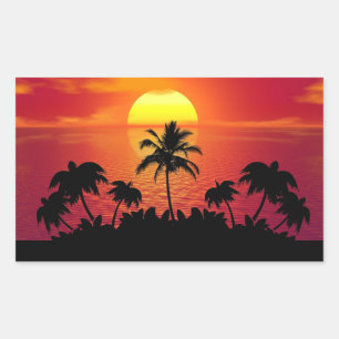 Pegatina Rectangular Puesta de sol tropical palmeras silueta playa