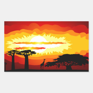 Pegatina Rectangular Puesta en marcha del sol en África