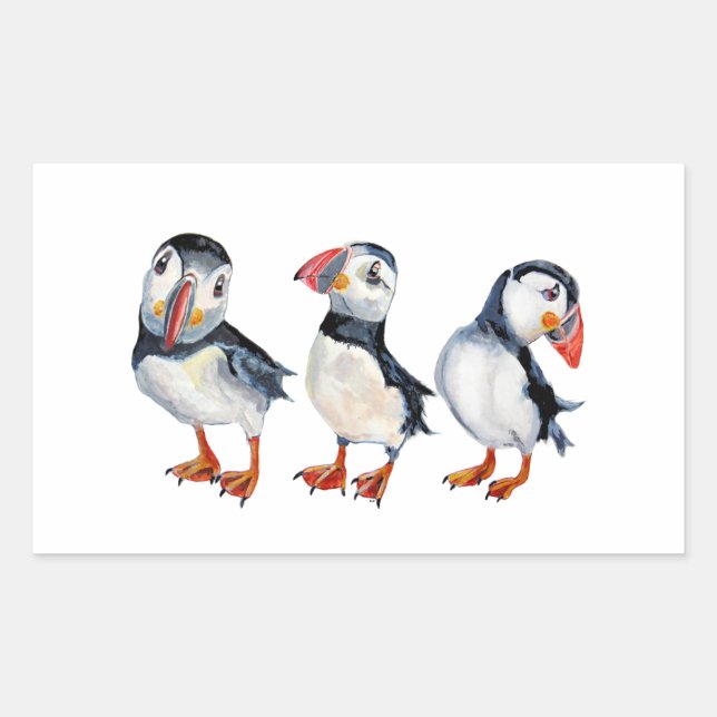 Pegatina Rectangular Puffins (Anverso)