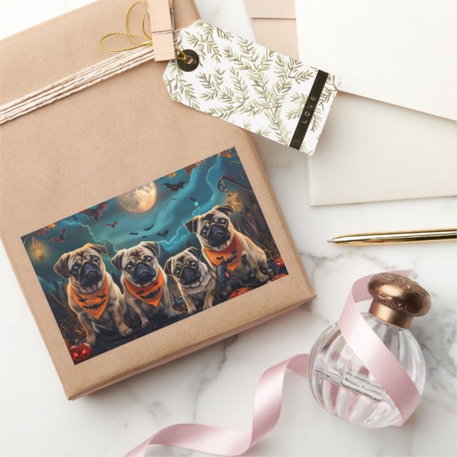 Pegatina Rectangular Pug Halloween Spooky (Regalar)