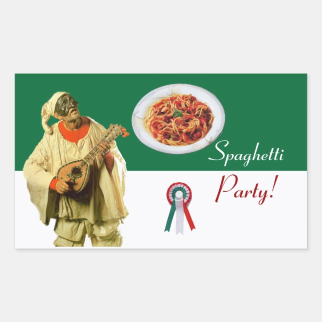 Pegatina Rectangular PULCINELLA COCINA ITALIANA FIESTA blanco rojo negr (Anverso)