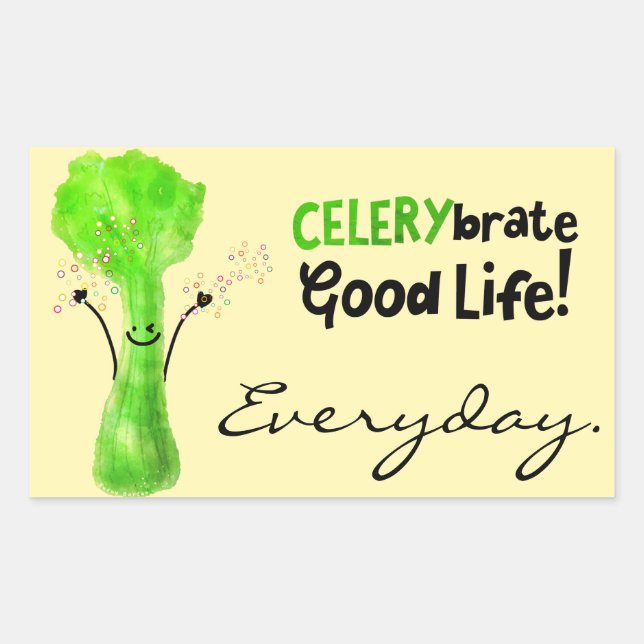 Pegatina Rectangular Pun de Celería Positiva - Vida Buena Celerybrate (Anverso)