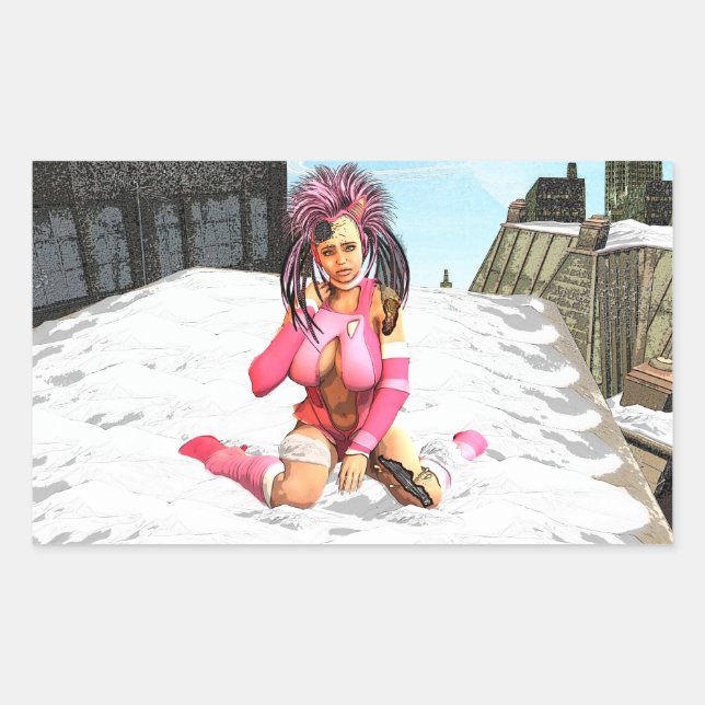 Pegatina Rectangular Punk de nieve de Sci Fi (Anverso)