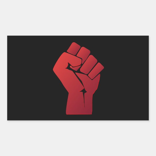 Pegatina Rectangular Puño rojo aumentado de la pendiente (Anverso)