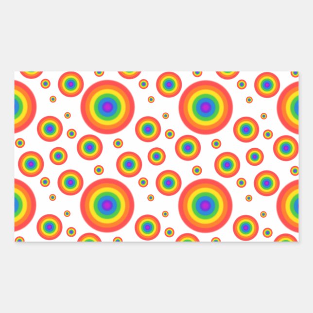 Pegatina Rectangular Puntos de la polca arcoiris (Anverso)