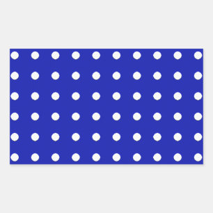 Pegatina Rectangular puntos de polka blanco sobre azul