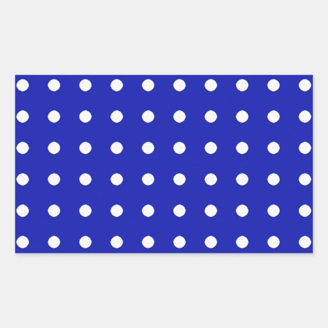 Pegatina Rectangular puntos de polka blanco sobre azul (Anverso)