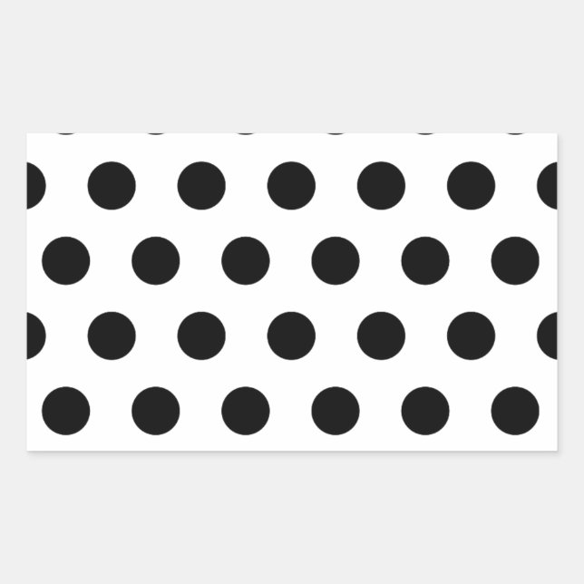 Pegatina Rectangular Puntos de polka blancos y negros personalizados (Anverso)