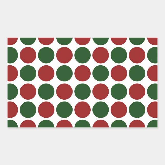 Pegatina Rectangular Puntos de Polka Rojo y Verde sobre Blanco (Anverso)