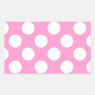 Pegatina Rectangular Puntos de polka rosa y blanco