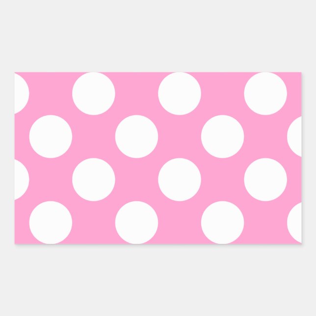 Pegatina Rectangular Puntos de polka rosa y blanco (Anverso)