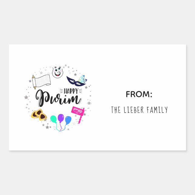 Pegatina Rectangular Purim feliz (Anverso)