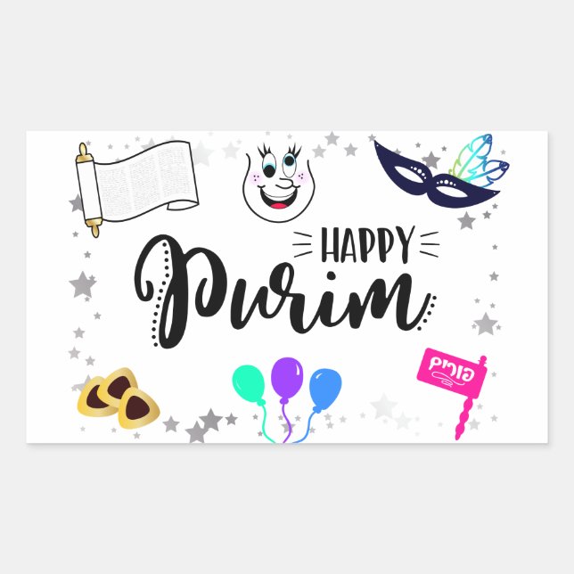 Pegatina Rectangular Purim feliz (Anverso)