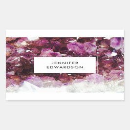 Pegatina Rectangular Purple amethyst gemstone crystal profesional