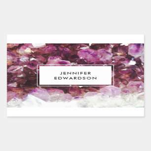 Pegatina Rectangular Purple amethyst gemstone crystal profesional