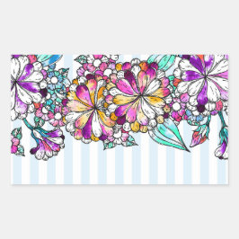 Pegatina Rectangular Purple flowers and light blue stripes