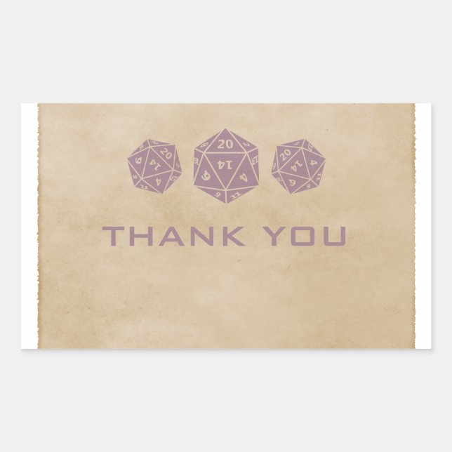 Pegatina Rectangular Purple Grunge D20 Dice Gamer Gracias Pegatinas (Anverso)
