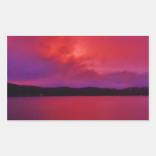 Pegatina Rectangular Púrpura caliente puesta de sol en el lago Arrowhea