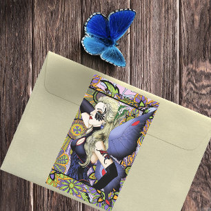 Pegatina Rectangular Púrpura de Floral de hadas rubias